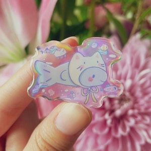 Holographic fish Acrylic Pin, Cute fish Pin, Fishing Gifts, backpack pins, Fish lover gifts, Fish Brooch Gift for her, Aquatic animal pins