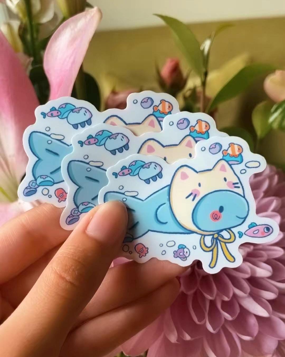 Cute Fish Sticker, Funny Stickers, Silly Stickers, Shark Stickers ...