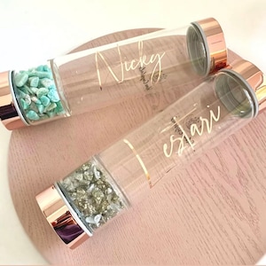 Rose Gold Crystal Water Bottle with Tumbled Gemstones, 500 ML, Rose Gold Stainless steel.