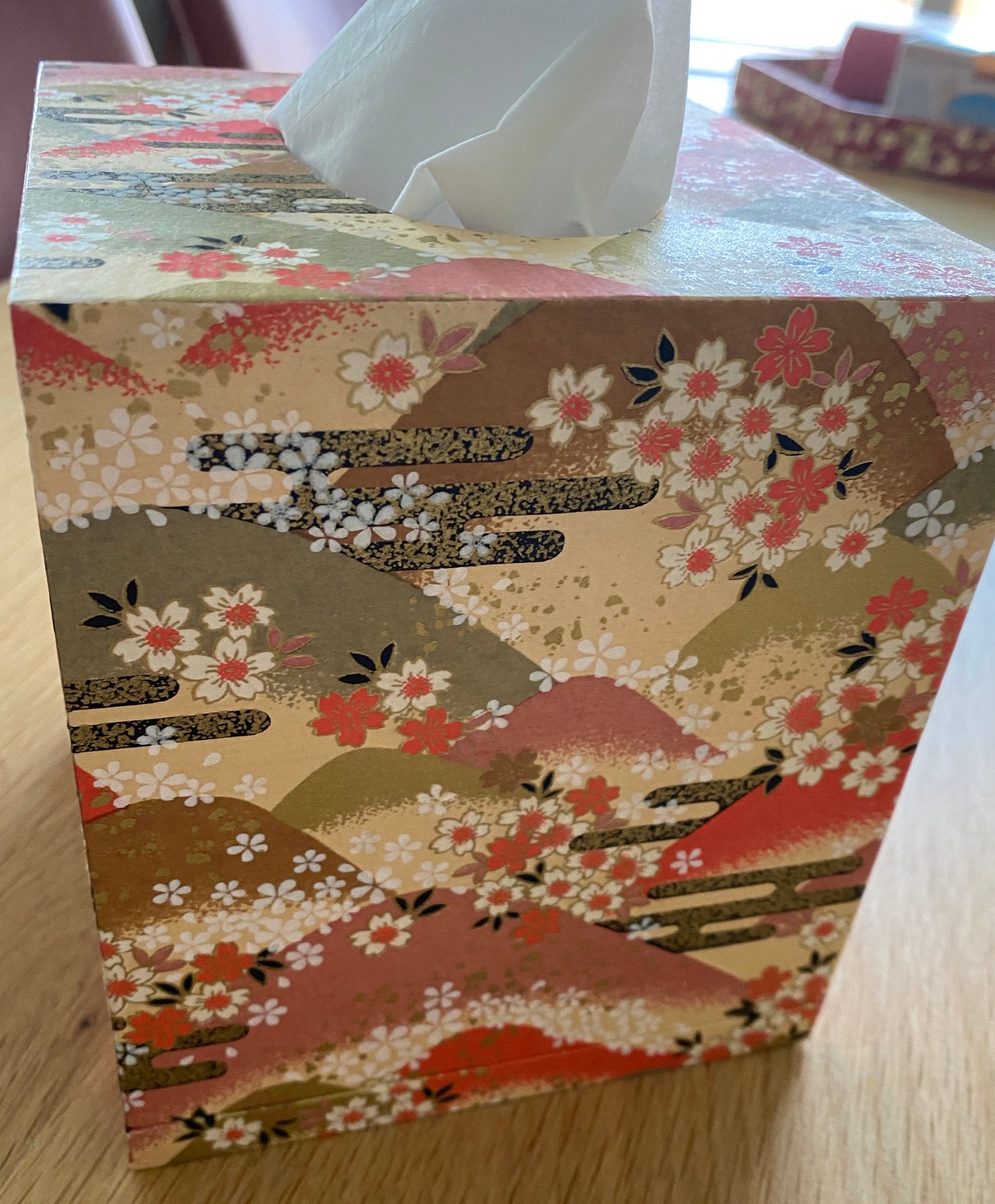 Tissue box holder Small wood beautifully covered with Japanese Etsy