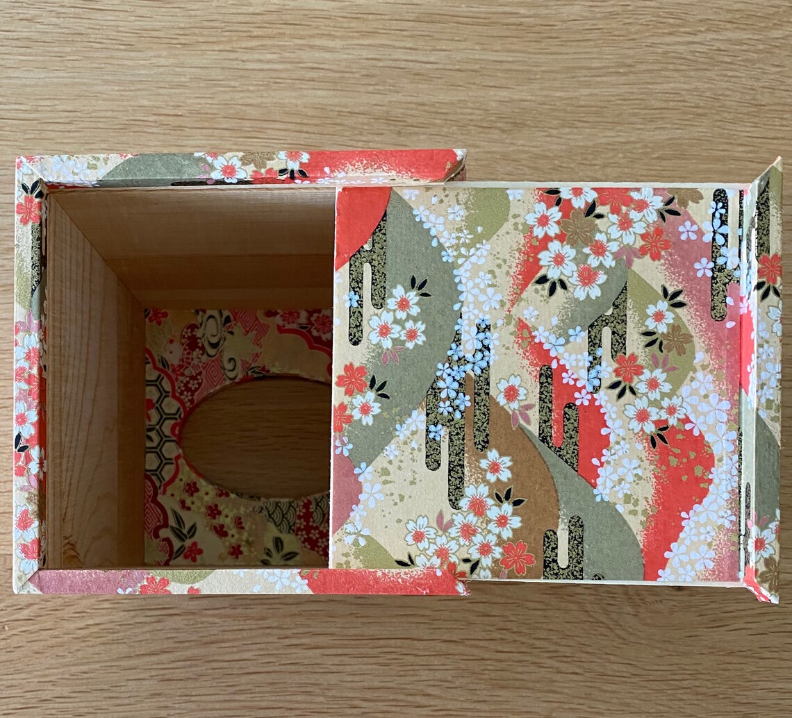 Tissue box holder Small wood beautifully covered with Japanese Etsy