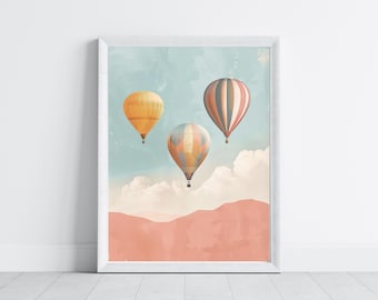 Hot Air Balloon Nursery Print | Retro Adventure Wall Art (Digital Download)