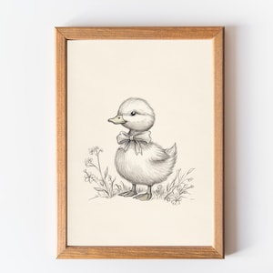 Vintage Duckling Nursery Print: Baby Animal with Bow (Digital Download