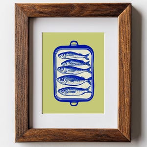 Sardinendosen Fischdruck - Nautische Küchenwandkunst, Küstenvolkskunst, Vintage-inspirierter Digitaldruck für Fischliebhaber und ein modernes Zuhause