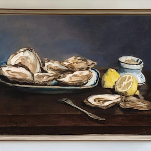Oyster Still Life Printable Art | Oyster Wall Art,  French Vintage Wall Decor | Kitchen Art Digital Download Vintage Still Life