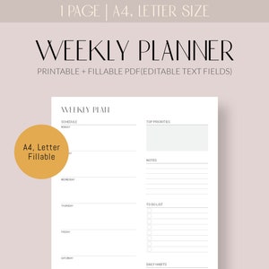 A4 US Letter Undated Weekly Planner Printable Weekly - Etsy