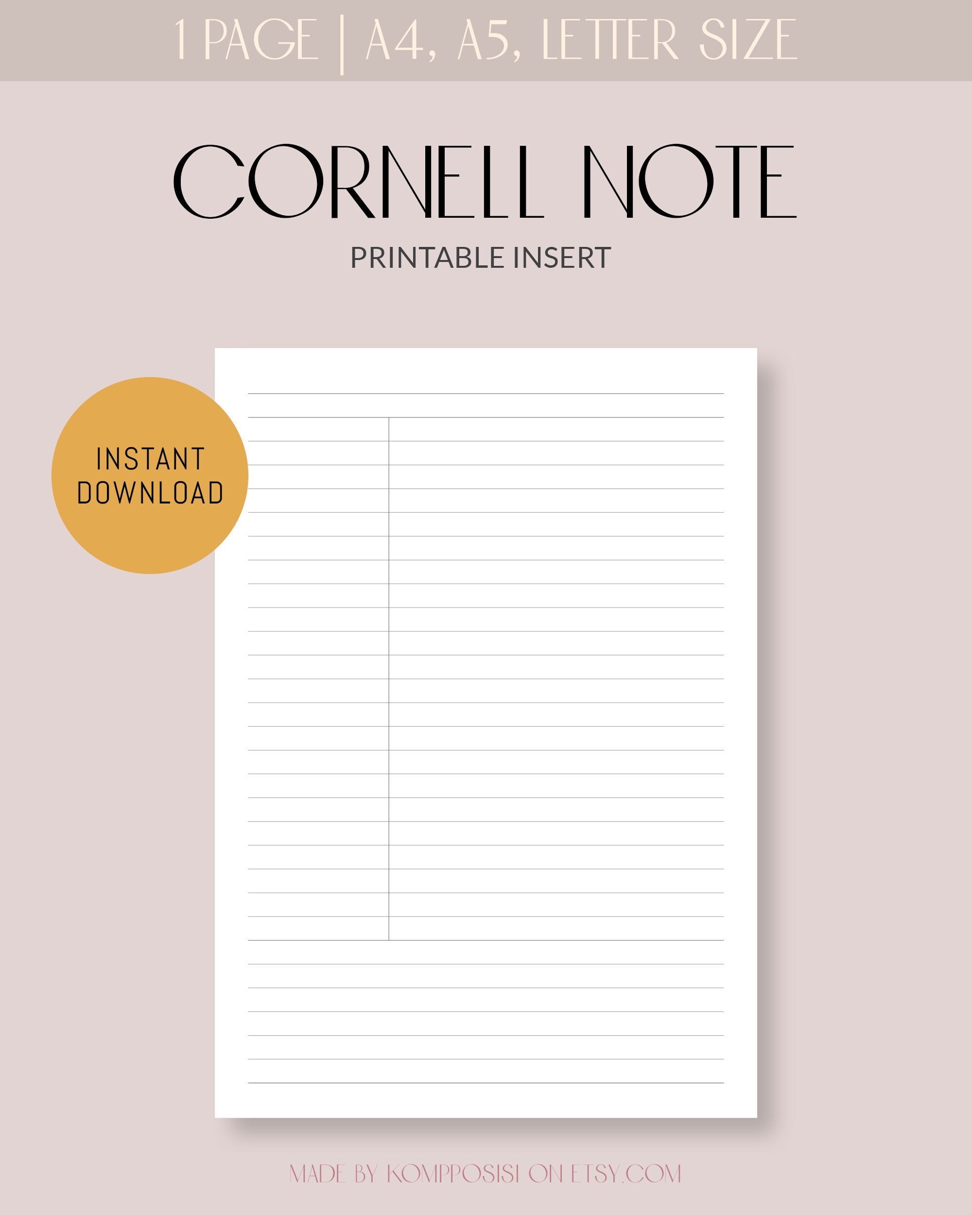 Cornell Method Student Note Taking Paper Printable School - Etsy