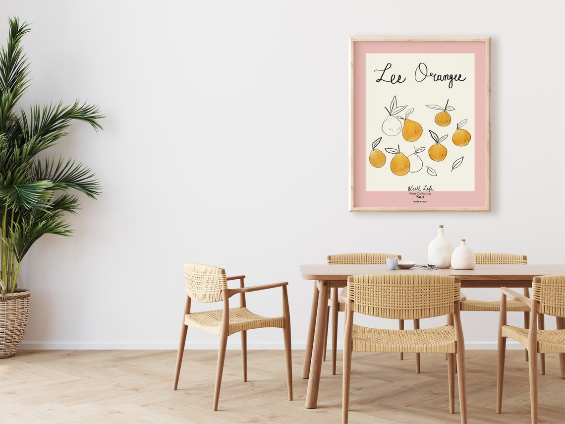 Midcentury Orange Art Print Cute Citrus Wall Art Modern Kitchen Art