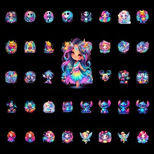35+ Designs Neon Cartoon PNG Bundle, Cartoon Movies Clipart, Cartoon Characters PNG, Colorful Cartoon Png, Princess Png, Commercial Use