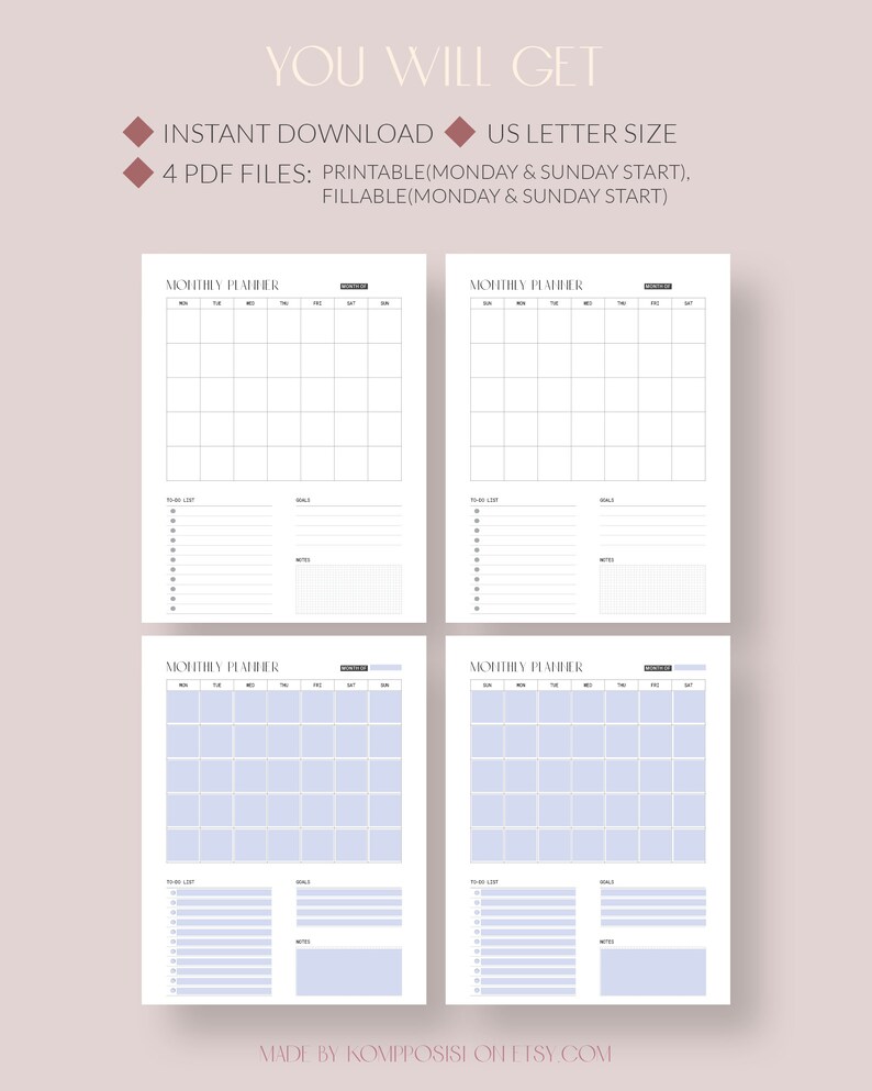 Monthly Planner Printable Page Fillable Monthly Schedule PDF Etsy Ireland Monthly planner printable page fillable monthly schedule pdf etsy ireland