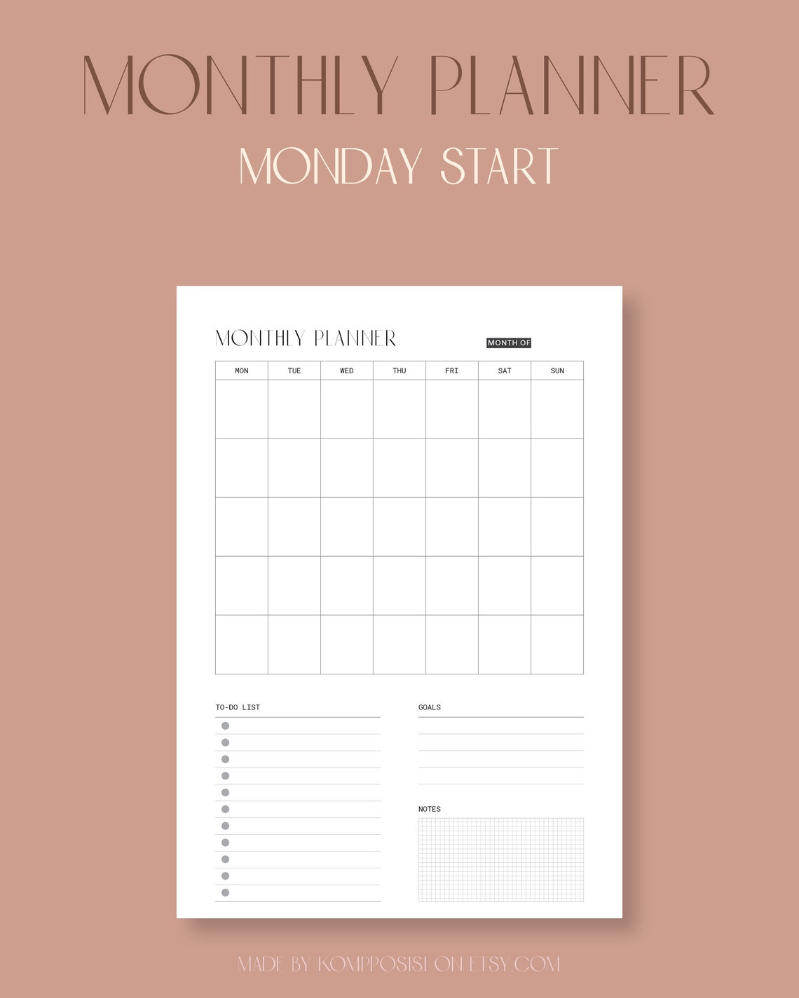 Monatsplaner Druckbare Seite Undatierter Monatsplaner A5 | Etsy