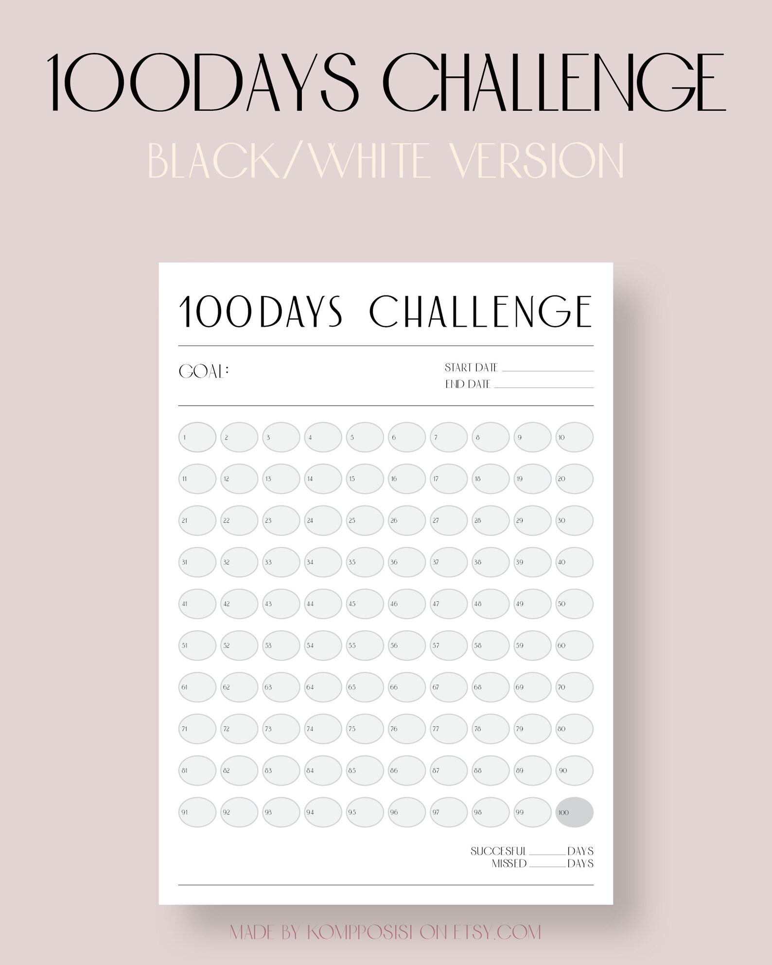 100 Days Challenge Printable A3 Size 100 Days Habit Tracker Weight Loss ...