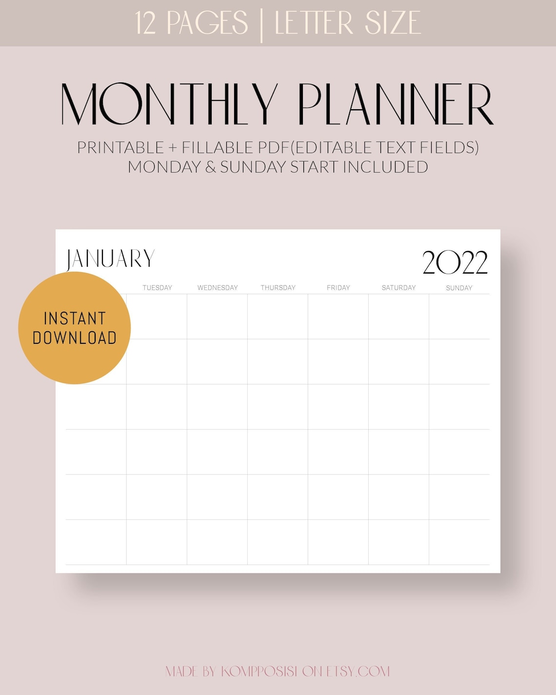 2022 US Letter Undated Monthly Calendar Printable Pack Etsy