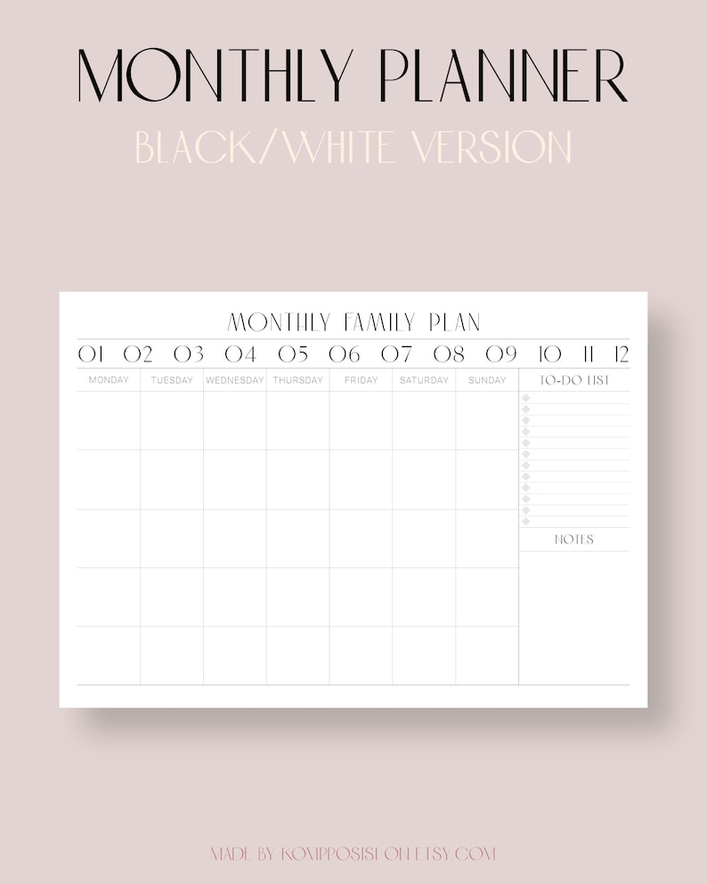 A3 Desk Monthly Family Planner Printable Wall Calendar - Etsy