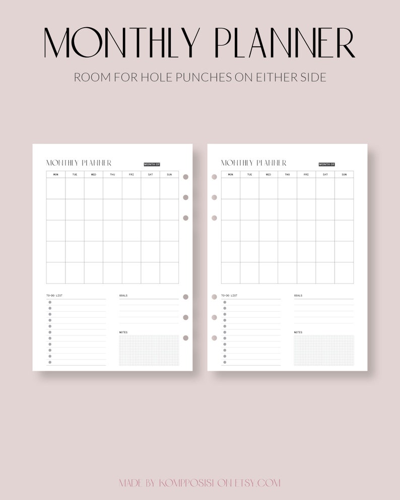 Monthly Planner Printable Page Undated Monthly Planner A5 Insert Simple ...