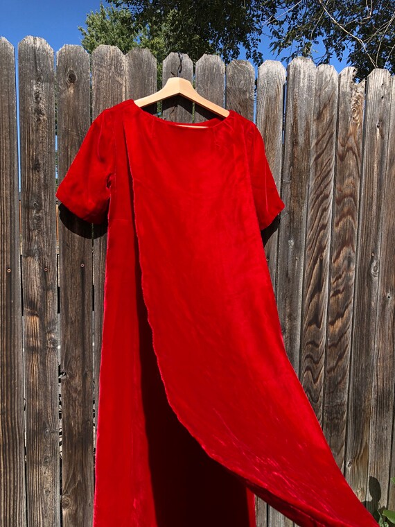 Red Velvet Short Sleeve Long Dress, 1950s Red Dre… - image 2