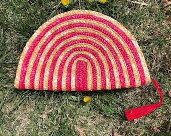 Pink Rainbow Straw Clutch: Woven Summer Purse