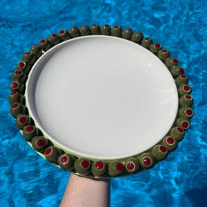 Vintage Olive Martini Tray, 1960s Mid Century Ceramic Serving Platter, Barware or Kitchen Decor