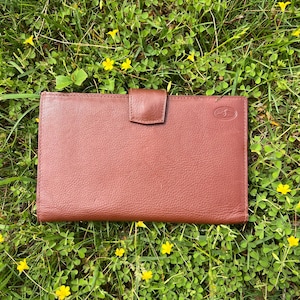 Vintage Genuine Chestnut Brown Leather Wallet by Sova - 7.5x4.5 Inches with Photo ID Slot