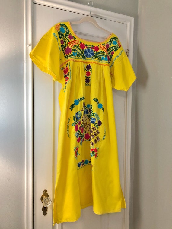 Bright Yellow, Floral, Peacock, Embroidery Dress,