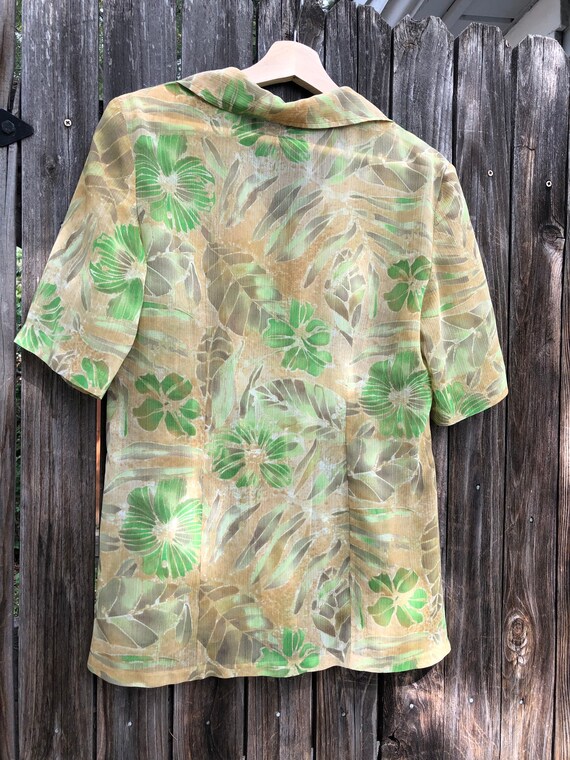 Tan & Green Vintage Hawaiian Shirt with beautiful… - image 10