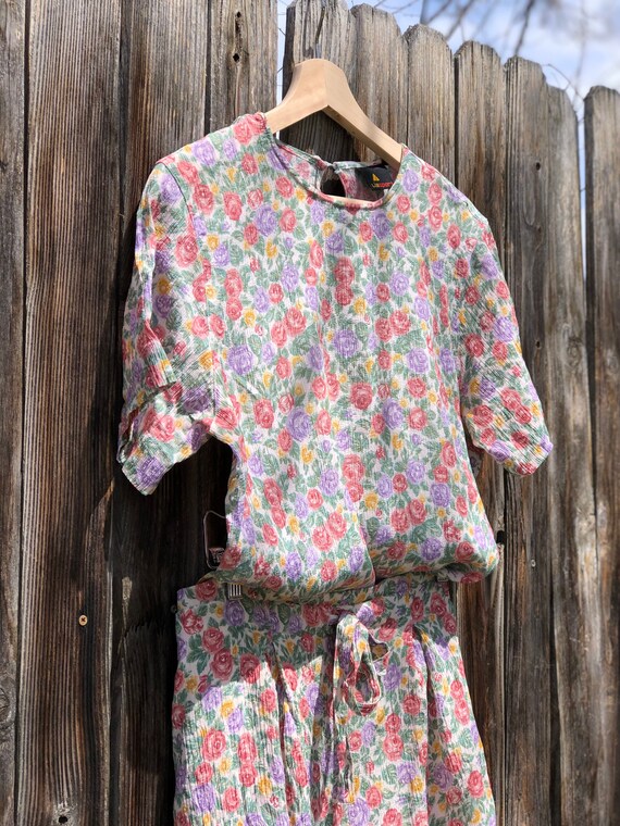 Floral Vintage Liz Sport Shirt Shorts Set, Size M… - image 3