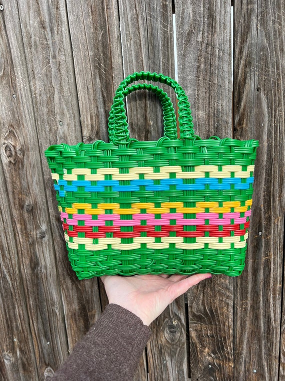 Vintage Purse / Bag / Handbag Italian Black Straw Woven Box Purse with