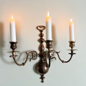 Vintage Large 3 Tiered Brass Candle Wall Sconce