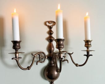 Vintage Large 3 Tiered Brass Candle Wall Sconce