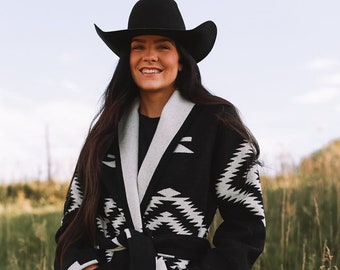 Abrigo cruzado Los Ojos - Manta de lana Pendleton - Chaqueta tipo manta con cinturón