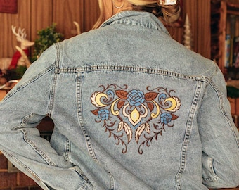 Embroidered Western Roses Denim Jacket - Trucker Style - Etsy