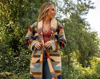 Wyeth Trail Long Coat - made with Wyeth Trails Pendleton® Wool blanket - Blanket Coat - Duster