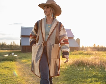 Wyeth Trail Mid-Length Stadium Coat - made with Wyeth Trails Pendleton® Wool blanket - Blanket Coat