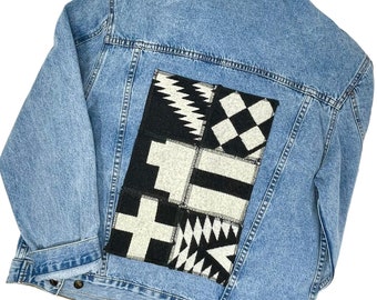 Womens XL - Pendleton Black/White Patchwork Classic Style Denim Jacket