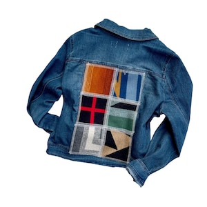 Chaqueta vaquera de mujer con lana Pendleton®, talla L (talla pequeña), parches multicolor
