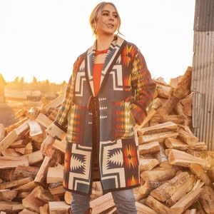 Century Harding Mid-length Stadium Coat - made with a Pendleton® Wool Century Harding blanket, Wool Coat, Blanket Coat