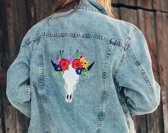 Embroidered Western Roses Denim Jacket - Trucker Style - Etsy