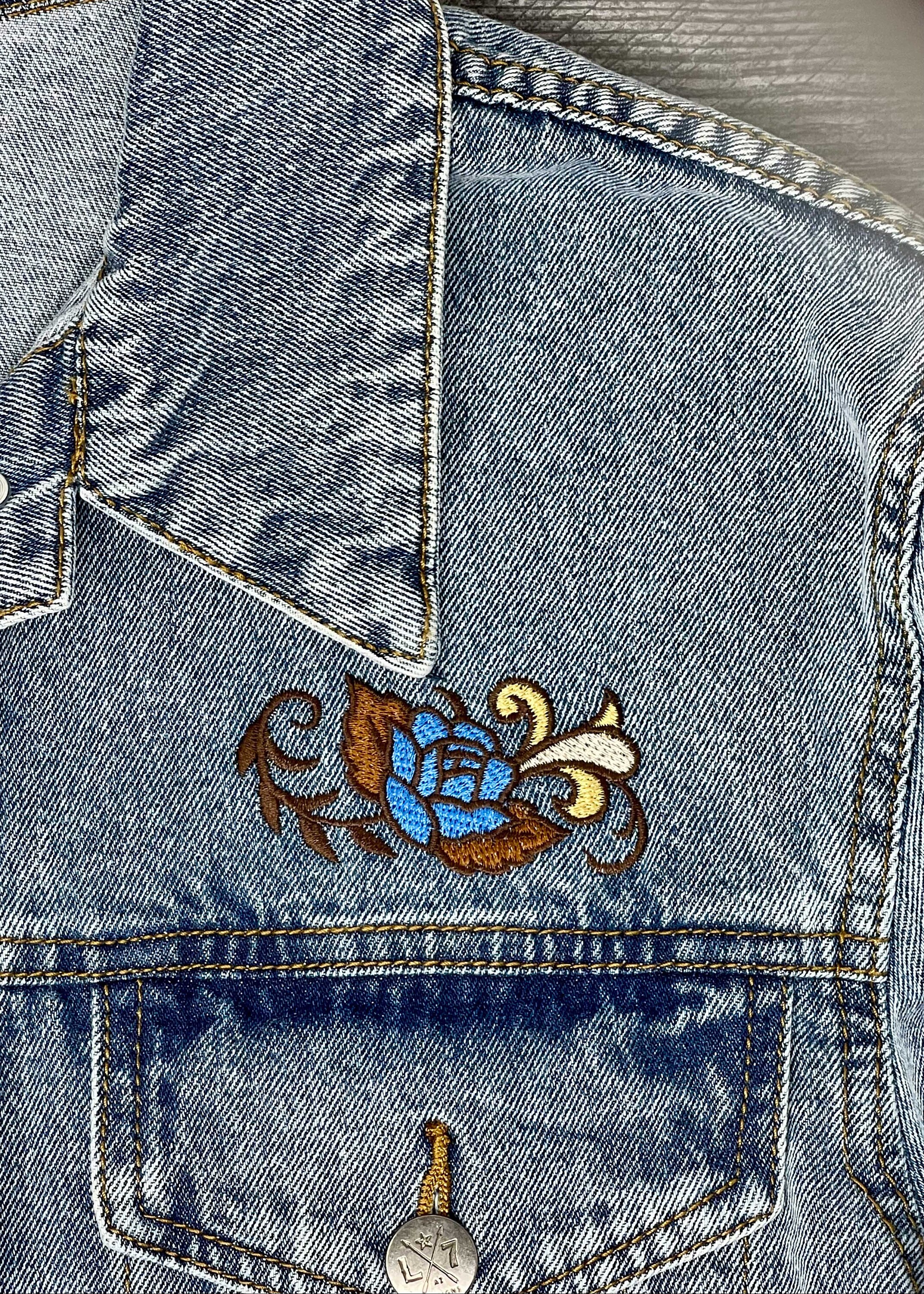 Embroidered Western Roses Denim Jacket - Trucker Style - Etsy
