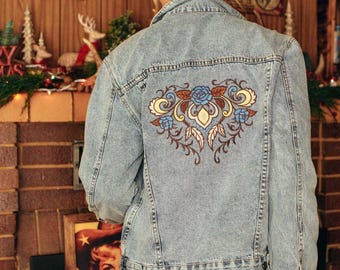 Western Roses Denim Jacket - Embroidery Jean Jacket - Womens