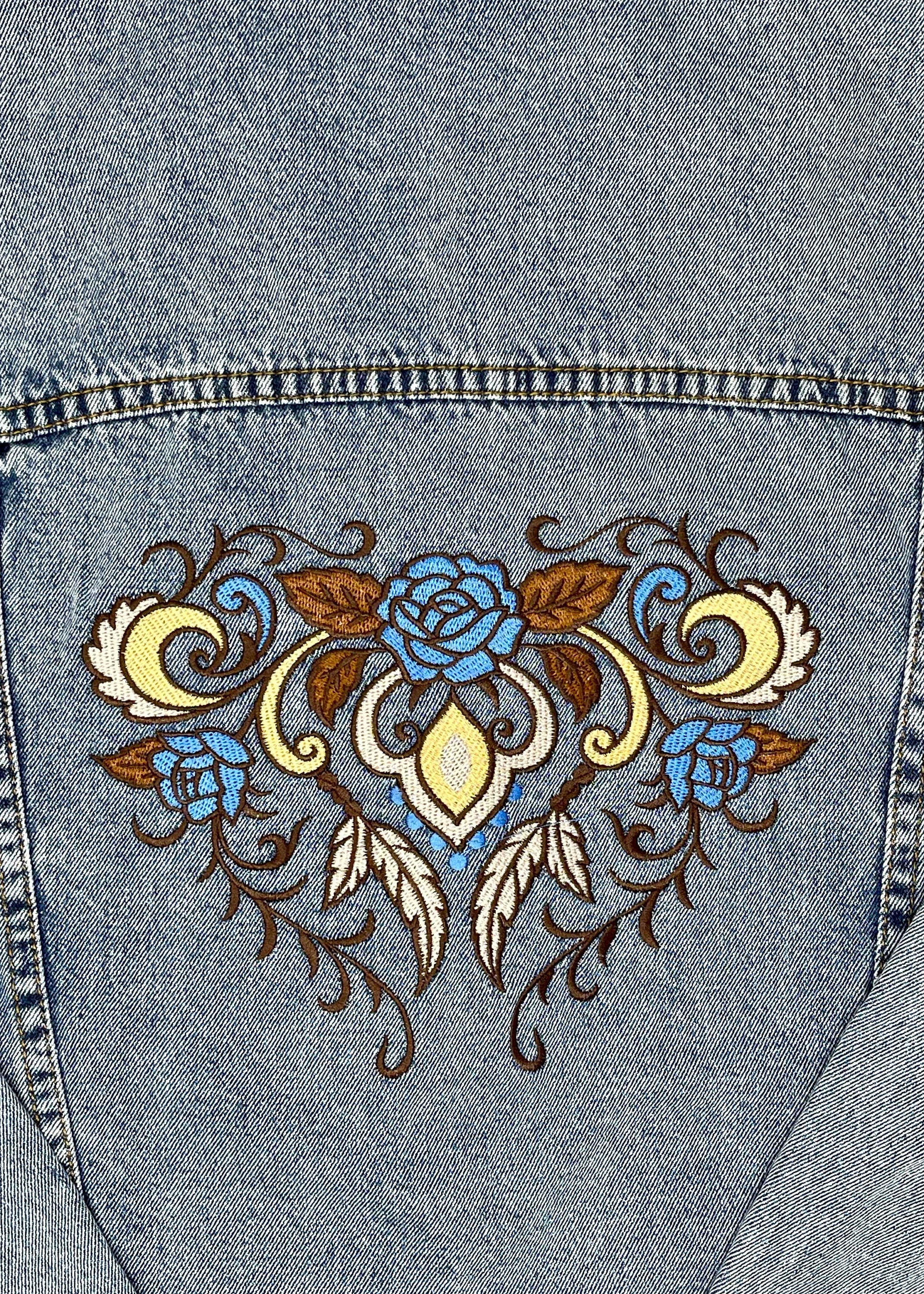 Embroidered Western Roses Denim Jacket - Trucker Style - Etsy