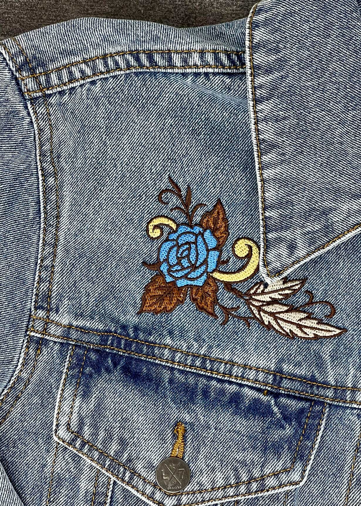 Embroidered Western Roses Denim Jacket - Trucker Style - Etsy