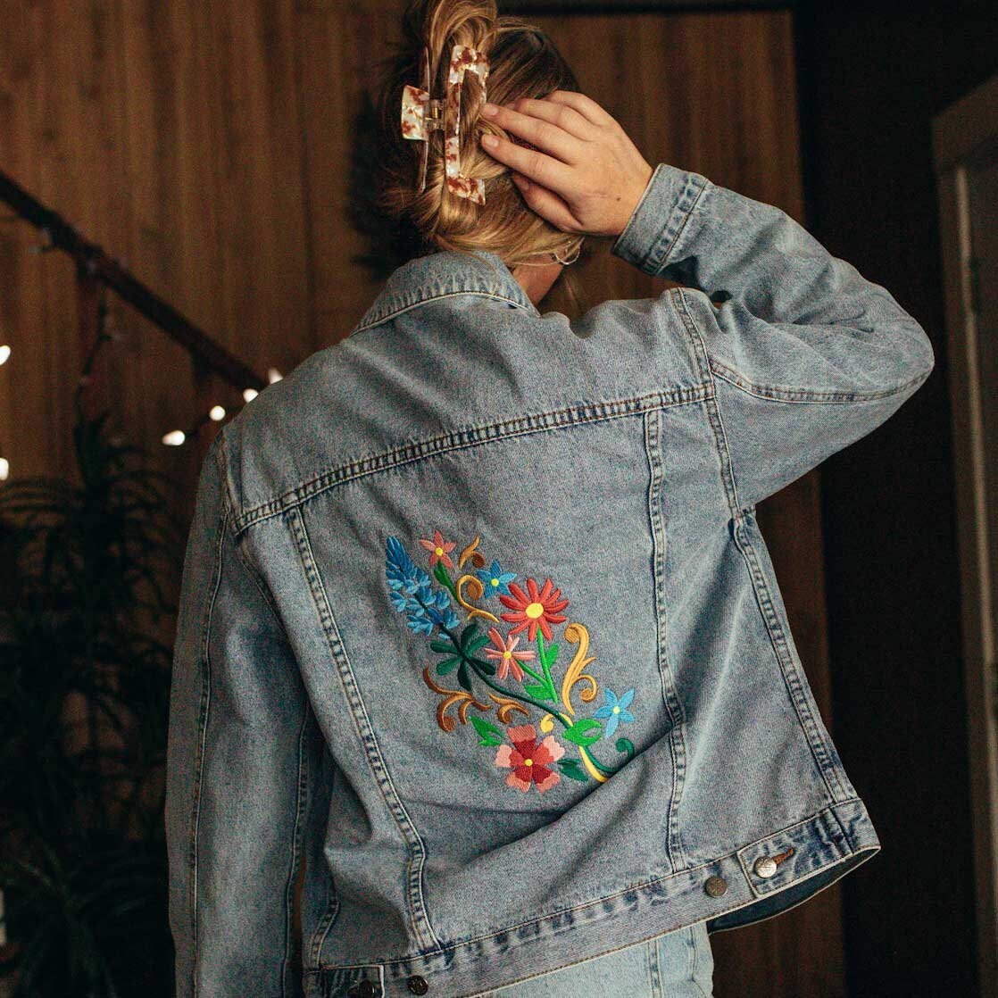 Flower Embroidery Jacket - Etsy Flower Embroidery Jacket - Etsy