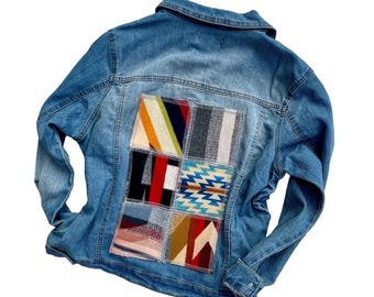 Womens M & XL  Classic Trucker Denim Jacket with Pendleton® Wool Patchwork