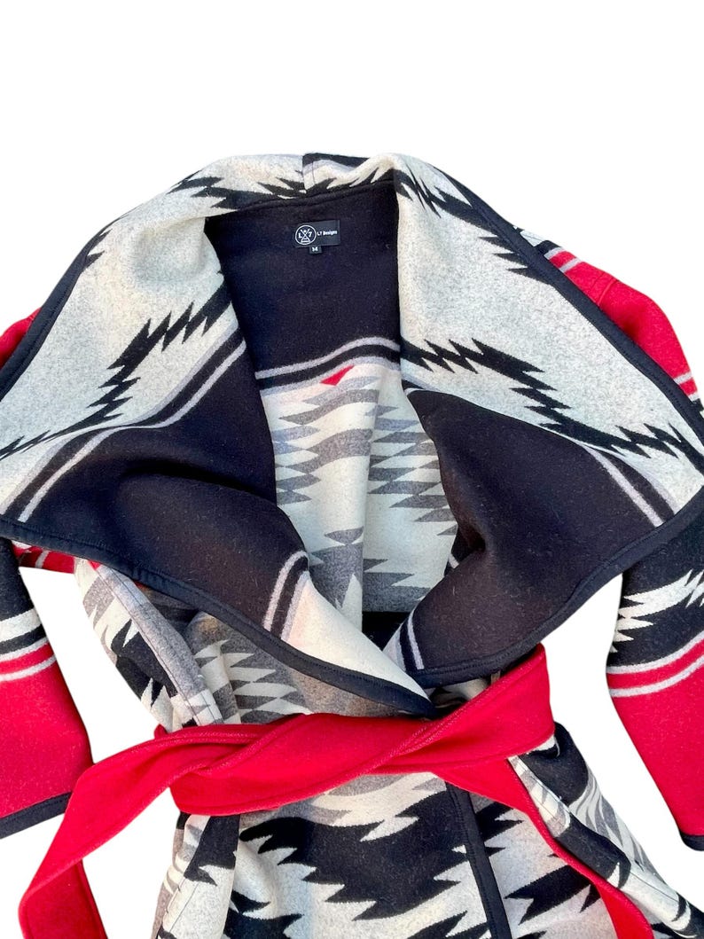 Venta de muestras - Talla M - Abrigo cruzado extragrande Water - Manta de lana Pendleton, chaqueta tipo manta con cinturón, Hecho en EE. UU. imagen 17