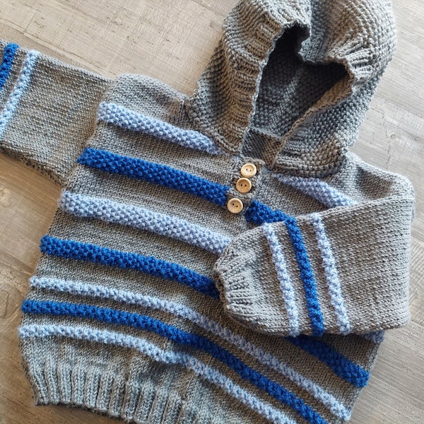 Strickanleitung Baby Hoodie mit Streifen Größe 86/92!