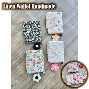 Linen Wallet Handmade, Keychain Included (random color) , Wallet Women Small, Handheld Wallet, Women Wallet, Embroidered Purse, Coin Purses