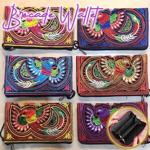 Cartera de brocado hecha a mano, patrón de fénix y rosa, cartera de mano, cartera de mujer, monedero bordado, cartera bordada, cartera para tarjetas.