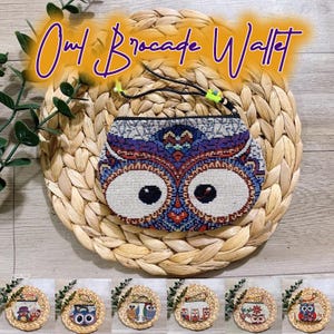 Brocade Wallet Owl Pattern Handmade, Handheld Wallet, Women Wallet, Embroidered Purse, Embroidery Wallet, Card Wallet.