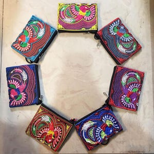 Cartera de brocado hecha a mano, patrón de fénix y rosa, cartera de mano, cartera de mujer, monedero bordado, cartera bordada, cartera para tarjetas.