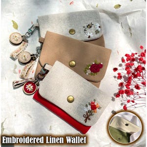 Embroidered Linen Wallet With Keychain Handmade, Wallet Women Small, Handheld Wallet, Women Wallet, Embroidered Purse, Card Wallet.